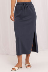 Soft Viscose Midi Skirt with Adjustable Waist and Side Slit