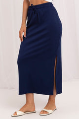 Soft Viscose Midi Skirt with Adjustable Waist and Side Slit