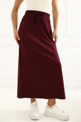 Soft Viscose Midi Skirt with Adjustable Waist and Side Slit
