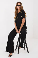 Short Sleeve Decorative Buttoned Blouse & Pants Set
