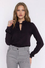 Elegant Viscose Long-Sleeve Blouse with Tie Neckline