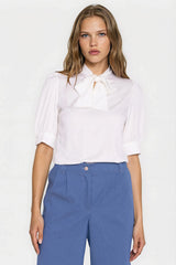 Elegant V-Neck Viscose Blouse with Puff Sleeves