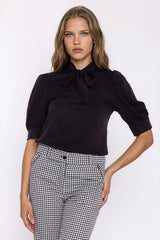 Elegant V-Neck Viscose Blouse with Puff Sleeves