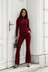 Women's Viscose Two-Piece Set with Zip Top and Flared Pants