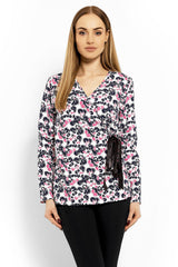 PeeKaBoo Blouse with Envelope Neckline and Adjustable Tie