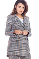 Checked Loose-Fit Blazer with Double Collar