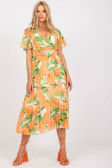 Ruffled Summer Daydress with Envelope Neckline and Pleated Hem