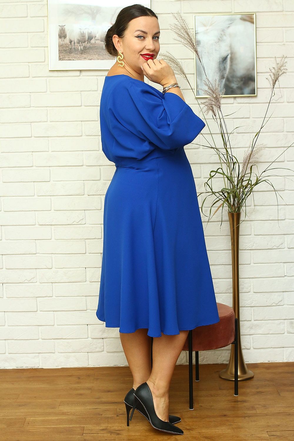 Flared Sleeves Heart Neckline Dress