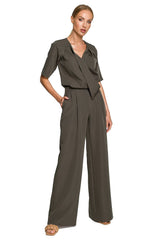 Elegant Wide-Leg Jumpsuit with Envelope Top