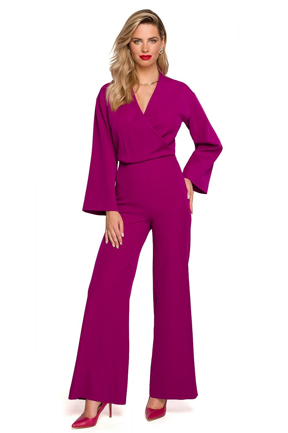 Long Flared Sleeve Wide-Leg Jumpsuit