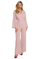 Flared Long Sleeve Wide-Leg Jumpsuit