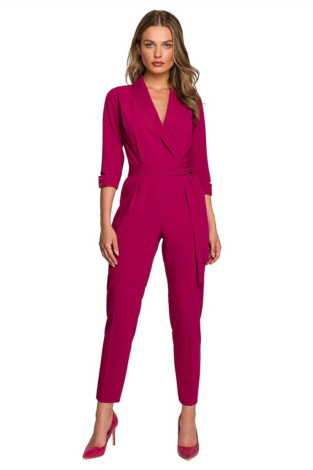 Envelope Neckline Shawl Collar Jumpsuit