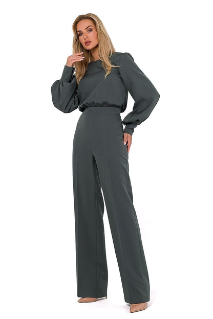 Buff Sleeves Peekaboo Back Jumpsuit