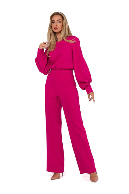 Buff Sleeves Peekaboo Back Jumpsuit