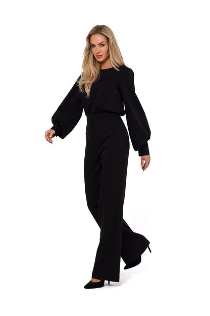 Buff Sleeves Peekaboo Back Jumpsuit