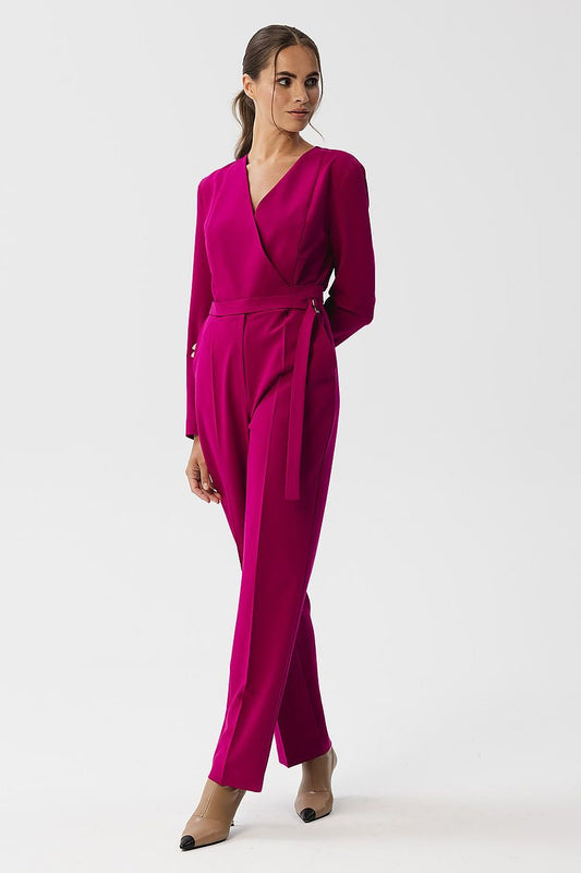 Envelope Neckline Belted Jumpsuit