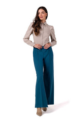 Cotton Sweatpant Trousers with Wide Leg and Angled Hems