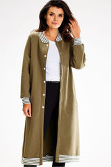 Striped Ribbed Full Length Sweatshirt with Press Studs