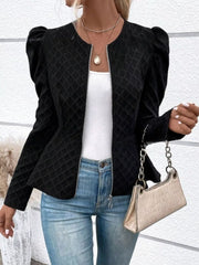 Puff Sleeve Textured Jacquard Jacket