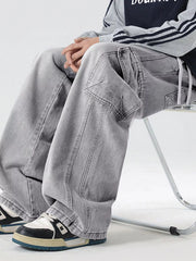 Men's Washed Look Wide Leg Cargo Jeans