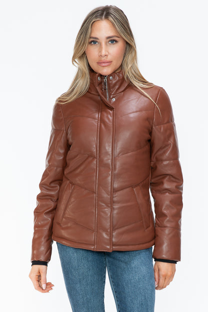 Women's Pocketed Zip Up Turtleneck Puffer Jacket