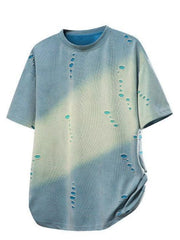 Oversized Gradient Distressed Cotton T-Shirt for Men