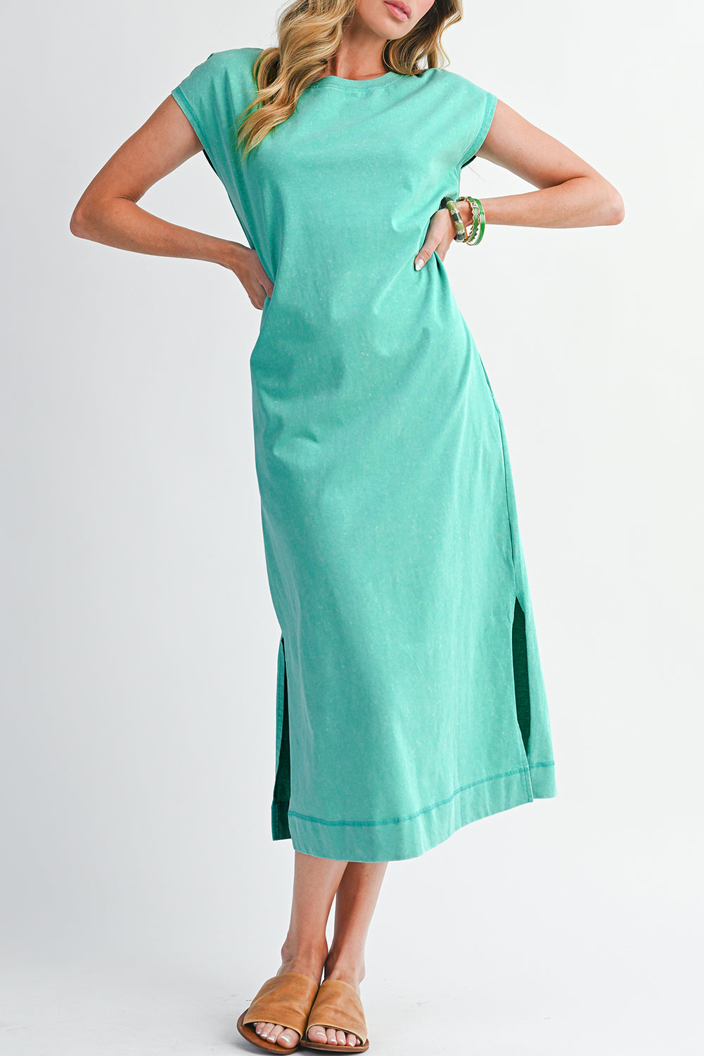 Mineral Wash Pocketed T-shirt Dress