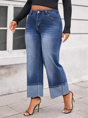 Plus Size Cuffed Wide Leg Jeans