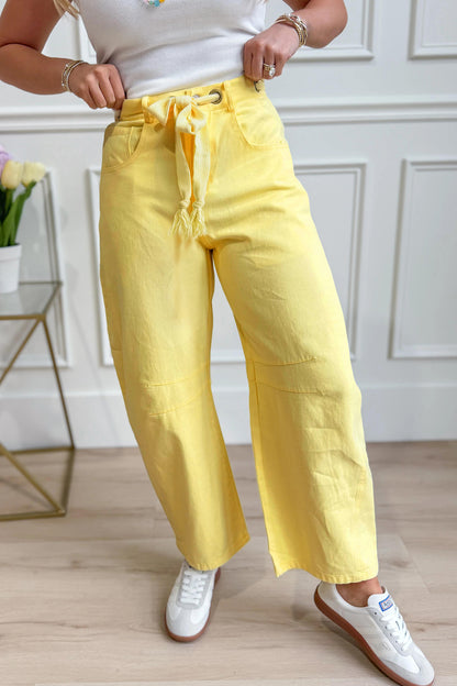 Grommet Detail Knot Waist Barrel Jeans