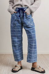Plaid Denim Waist Ankle-Length Jeans
