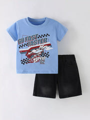 Children's Graphic Tee & Denim Shorts Set