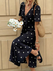Daisy Print Tie-Front Midi Dress