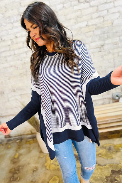 Striped Colorblock Dolman Tunic Sweater