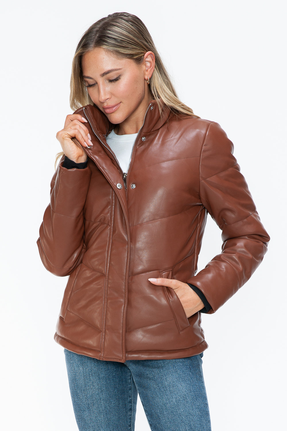 Women's Pocketed Zip Up Turtleneck Puffer Jacket