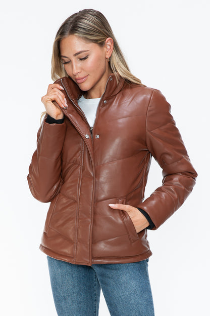 Women's Pocketed Zip Up Turtleneck Puffer Jacket