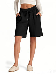 Knee-Length Pocketed Drawstring Shorts