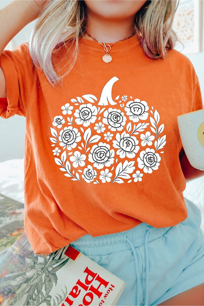 Pumpkin Graphic Cuffed Sleeve Casual T Shirt