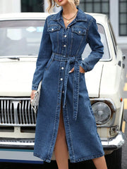 Belted Long Sleeve Denim Dress