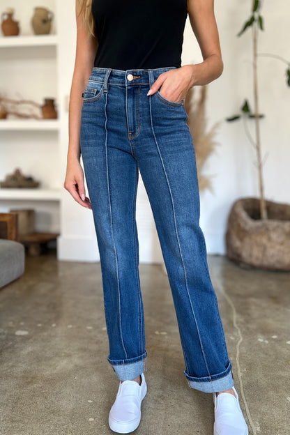 High Waist Front Seam Detail Straight Jeans