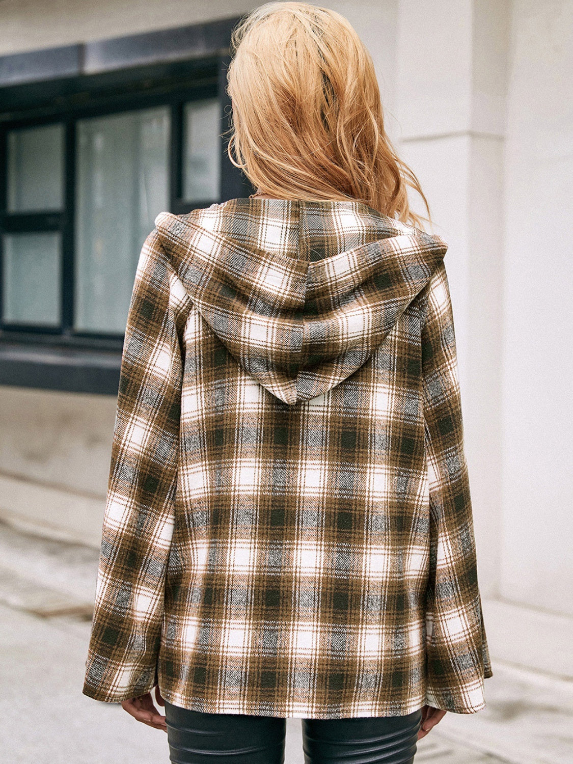 Women's Ivy Lane Pocketed Plaid Long Sleeve Hooded Jacket