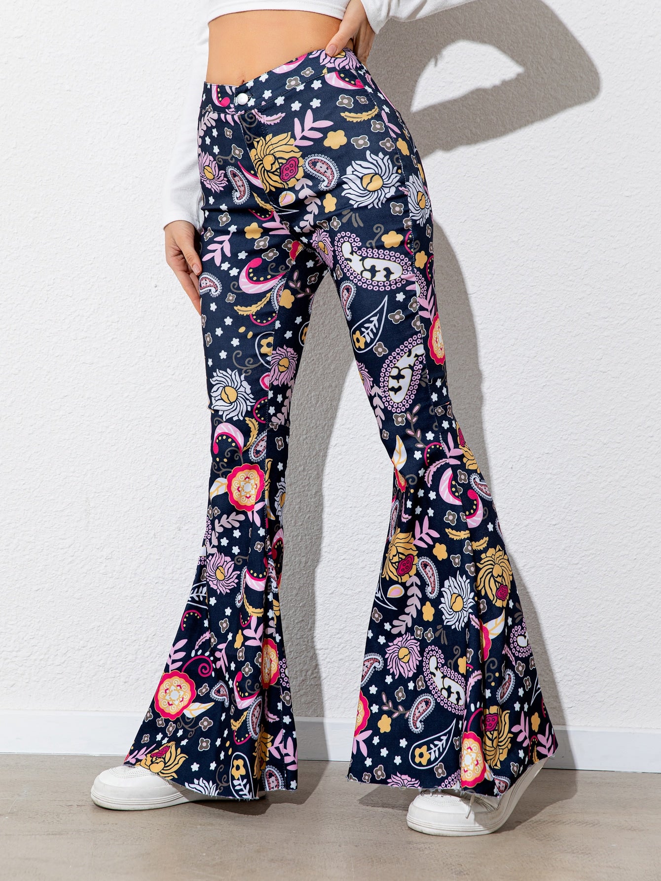 High Waist Floral Flare Leg Pants