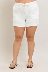 Plus Size High Waist Cuff Denim Shorts