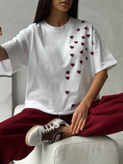 Heart Round Neck Short Sleeve T-Shirt
