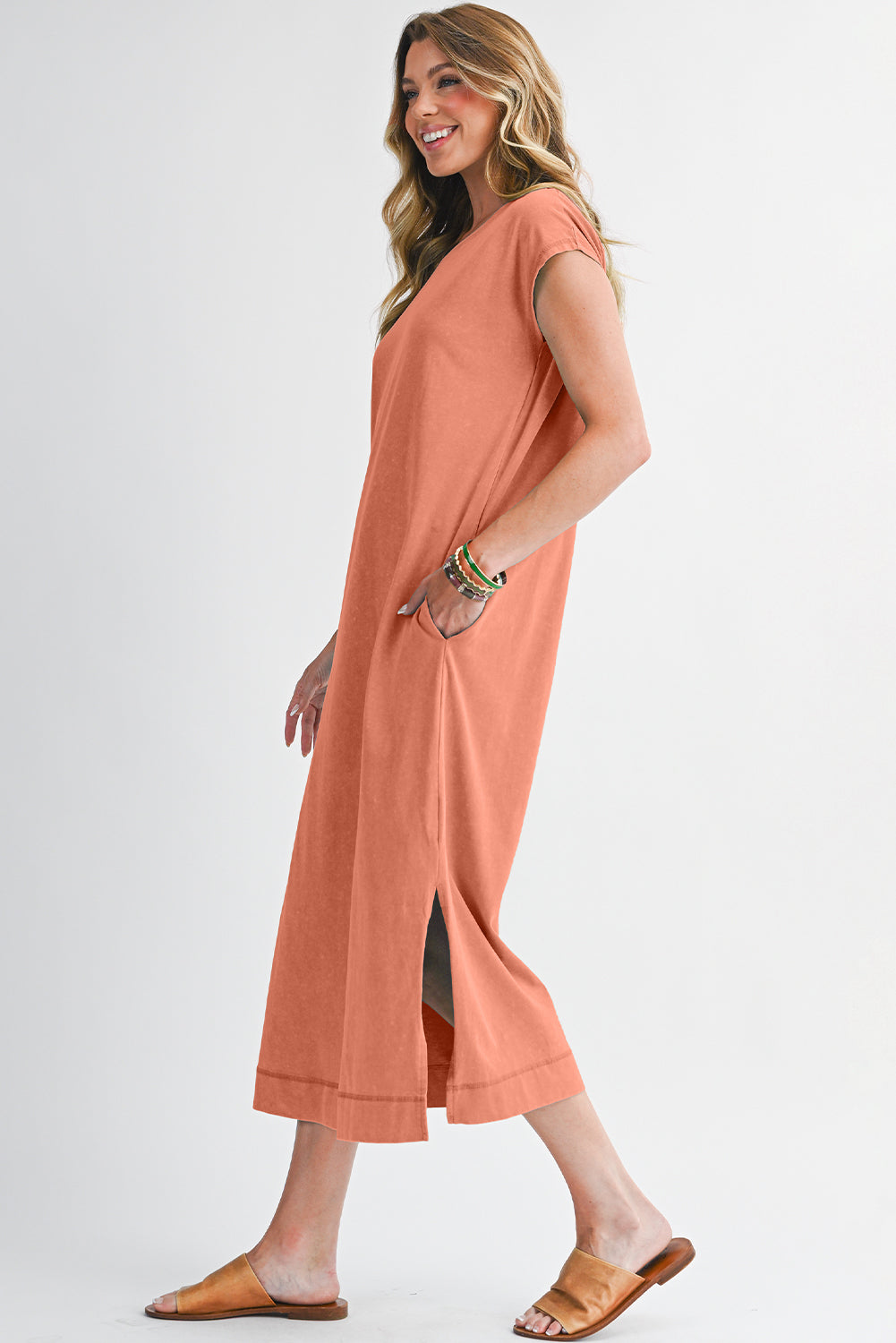 Mineral Wash Pocketed T-shirt Dress