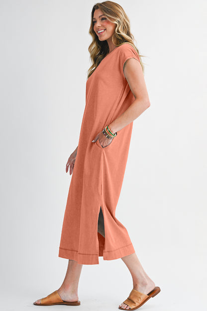 Mineral Wash Pocketed T-shirt Dress