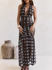 Polka Dot Halter Maxi Dress