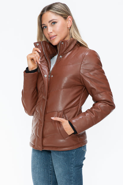 Women's Pocketed Zip Up Turtleneck Puffer Jacket