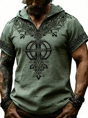Men's Printed Hooded Short Sleeve Top