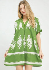 Umgee Two Tone Border Print Mini Dress