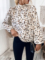 Leopard Print Mock Neck Blouse